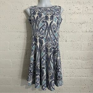 Haani Womens Dress PS Blue Petite Sleeveless Paisley Stretch Textured B13